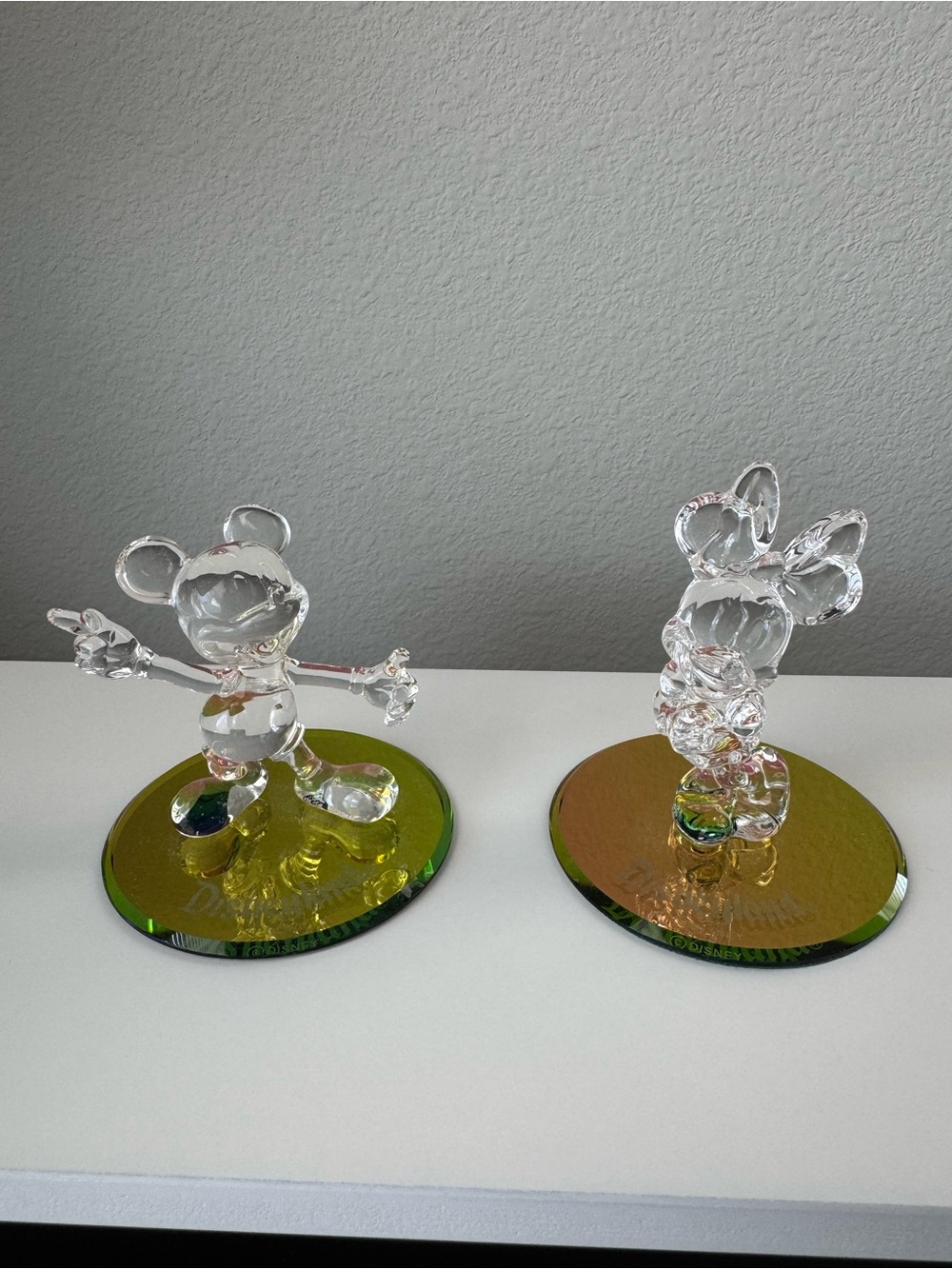 Disney Clear Glass Mickey & Minnie Figurine Pair with Gold-Toned Bases